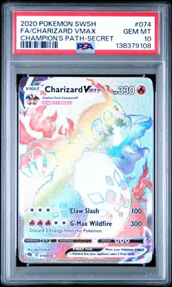 2020 POKEMON SWORD & SHIELD CHAMP'S PATH SECRET FULL ART/CHARIZARD VMAX PSA 10 - Image 1