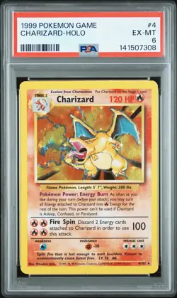 1999 POKEMON BASE SET UNLIMITED #4 CHARIZARD-HOLO PSA 6 - Image 1