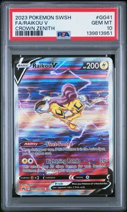 2023 POKEMON SWORD & SHIELD CROWN ZENITH #GG41 FULL ART/RAIKOU V PSA 10 - Image 1