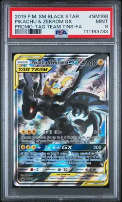 2019 Pokemon Sm Black Star Promo Tag Team Pikachu & Zekrom Gx FA #SM168 PSA 9 - Image 1
