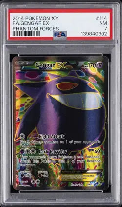 2014 POKEMON XY PHANTOM FORCES #114 FULL ART/GENGAR EX PSA 7 - Image 1
