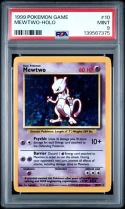 1999 POKEMON BASE SET UNLIMITED #10 MEWTWO-HOLO PSA 9 - Image 1