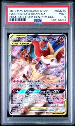 2019 POKEMON TAG TEAM GENERATIONS #SM230 FULL ART/CHARIZARD & BRAIXEN GX PSA 9 - Image 1