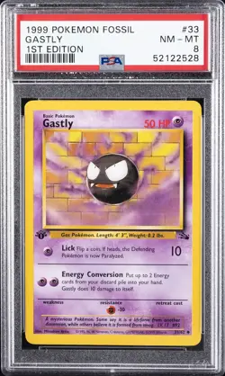 1999 POKEMON FOSSIL 1ST EDITION #33 GASTLY PSA 8 - Image 1