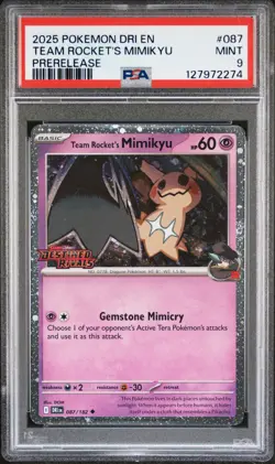 2025 POKEMON DRI EN-DESTINED RIVALS PRERELEASE #087 TEAM ROCKET'S MIMIKYU PSA 9 - Image 1