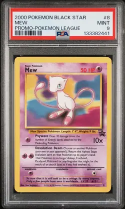2000 POKEMON PROMO BLACK STAR POKEMON LEAGUE #8 MEW PSA 9 - Image 1