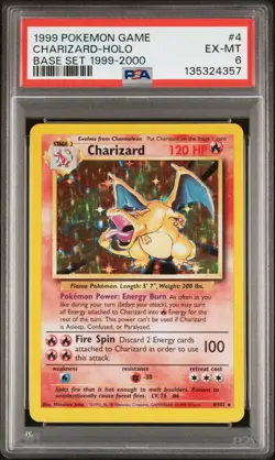 1999 POKEMON BASE SET UNLIMITED #4 CHARIZARD-HOLO PSA 6 - Image 1