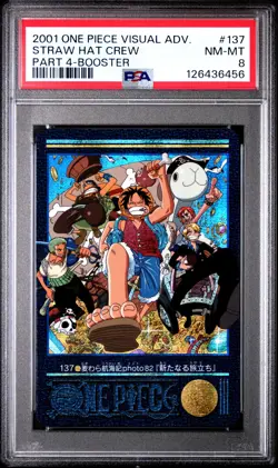 2001 CARDDASS ONE PIECE VISUAL ADVENTURE PART 4 BOOSTER STRAW HAT CREW PSA 8 - Image 1