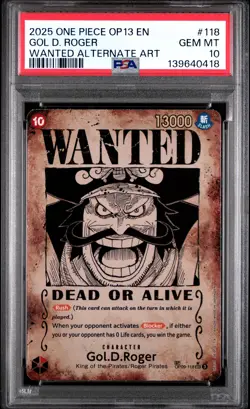 2025 ONE PIECE CARRYING ON HIS WILL WANTED ALT ART #118 GOL D. ROGER PSA 10 - Image 1