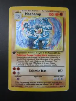 MACHAMP 1ST EDITION BASE SET HOLO POKEMON CARD 8/102 PLAYED EX - Image 1