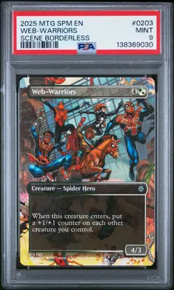 2025 MTG MARVEL'S SPIDER-MAN SCENE BORDERLESS #0203 WEB-WARRIORS PSA 9 - Image 1