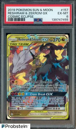 2019 Pokemon Sun & Moon Cosmic Eclipse #157 Reshiram & Zekrom GX PSA 6 - Image 1