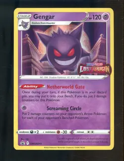 2022 Pokemon SWSH BSP Build & Battle Lost Origin Stamp #SWSH241 Gengar Holo - Image 1