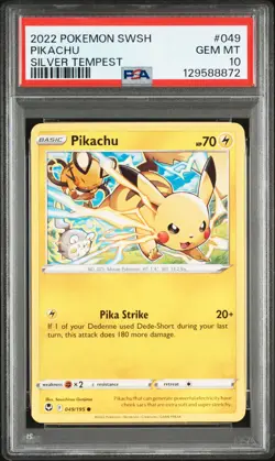 2022 POKEMON SWORD & SHIELD SILVER TEMPEST #049 PIKACHU PSA 10 - Image 1