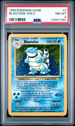 1999 POKEMON BASE SET UNLIMITED #2 BLASTOISE-HOLO PSA 8 - Image 1