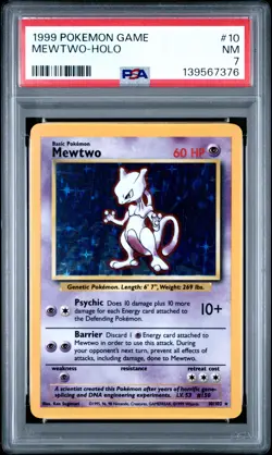 1999 POKEMON BASE SET UNLIMITED #10 MEWTWO-HOLO PSA 7 - Image 1