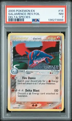 2005 POKEMON EX DELTA SPECIES #14 SALAMENCE-REVERSE FOIL PSA 7 - Image 1
