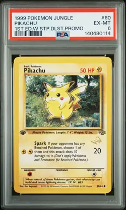 1999 POKEMON JUNGLE 1ST EDITION W STAMP DUELIST PROMO #60 PIKACHU PSA 6 - Image 1