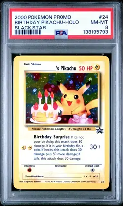 Birthday Pikachu PSA 8 #24 Black Star Promo 2000 Pokemon Holo - Image 1