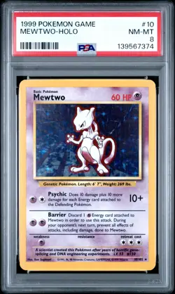 1999 POKEMON BASE SET UNLIMITED #10 MEWTWO-HOLO PSA 8 - Image 1