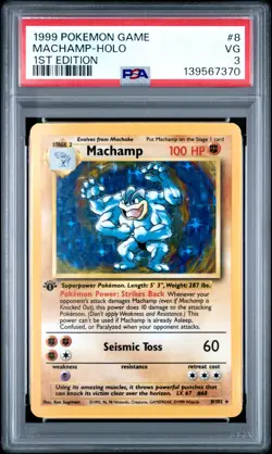 1999 POKEMON BASE SET 1ST EDITION #8 MACHAMP-HOLO PSA 3 - Image 1