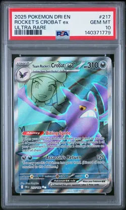 2025 POKEMON DRI EN-DESTINED RIVALS ULTRA RARE TEAM ROCKET'S CROBAT EX PSA 10 - Image 1