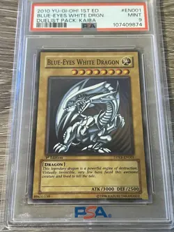 Yu-Gi-Oh! Blue-Eyes White Dragon DPKB-EN001 Super Rare 1st Edition PSA 9 Mint - Image 1