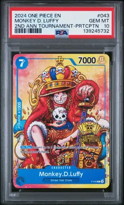 2024 ONE PIECE PROMOS 2ND ANNIV TOURNAMENT-PARTICIPATION MONKEY D. LUFFY PSA 10 - Image 1