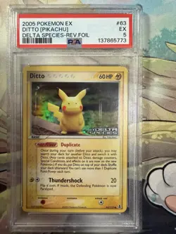 Pokemon Nintendo 2005 EX Delta Species Ditto [Pikachu] #63 PSA 5 Reverse Holo - Image 1