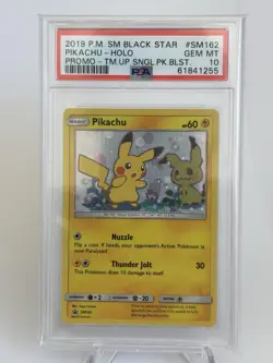 PSA 10 Pokemon Pikachu Mimikyu SM162 Swirl Holo Black Star Promo 2019 Sun Moon - Image 1