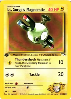 Pokemon TCG Lt. Surge's Magnemite Gym Heroes 80/132 Regular 1st Ed Common LP - Image 1