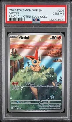 2025 Pokemon SVP 208 Victini PSA 10 Graded Illustration Rare Promo Unova 408 - Image 1