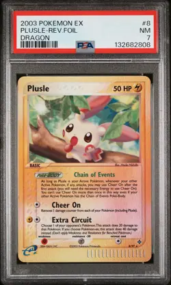 2003 POKEMON EX DRAGON #8 PLUSLE-REVERSE FOIL PSA 7 - Image 1