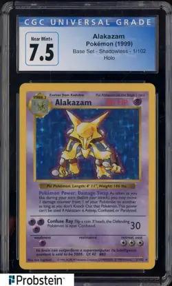 1999 Pokemon Base Set Shadowless #1 Alakazam Holo CGC 7.5 NM+ - Image 1