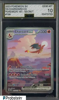 2023 Pokemon SV Pokemon 151 Secret #199 FA Charizard EX AGS 10 GEM MINT - Image 1