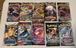 Pokemon Sword And Shield Sealed 10 Booster Pack Lot - Fusion Strike, Lost Origin - Image 1