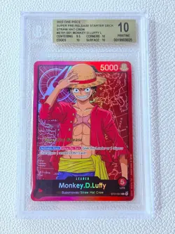 2022 One Piece MONKEY.D.LUFFY BGS 10 SUPER PRE-RELEASE ST01-001 STRAW HAT - Image 1