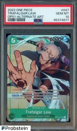 2022 One Piece OP01 Alternate Art Pre-Errata #047 Trafalgar Law PSA 10 GEM MINT - Image 1