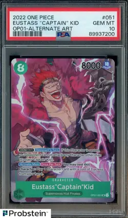 2022 One Piece OP01 Alternate Art Pre-Errata #051 Eustass Captain Kid PSA 10 - Image 1