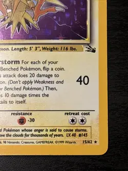 Pokemon TCG Zapdos Holo Rare Card 15/62 Fossil Base Set, Vintage 1999 Nm WOTC - Image 4