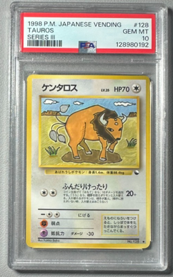 1998 Pokemon Japanese Vending Series III 3 #128 Tauros PSA 10 Graded Card - Image 1