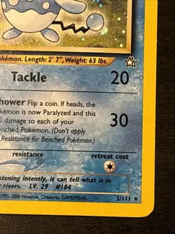 Pokemon Card Azumarill 2/111 Neo Genesis Holo Rare Wotc Holo Rare Lp Swirl - Image 4
