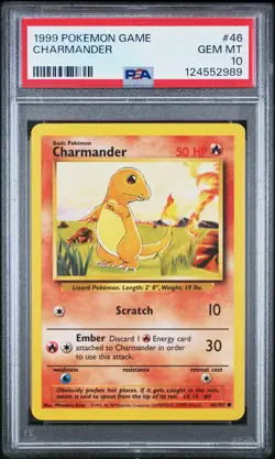 1999 POKEMON BASE SET UNLIMITED #46 CHARMANDER PSA 10 - Image 1