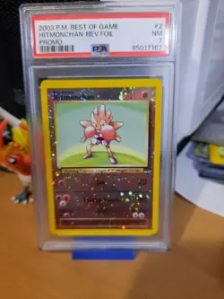 2003 Pokemon Best of Game 2 Hitmonchan Rev-holo PSA 7 NM cert 85017167 Swirl - Image 1
