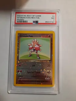 2003 Pokemon Best of Game 2 Hitmonchan Rev-holo PSA 7 NM cert 85017167 Swirl - Image 3