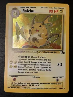 Pokemon TCG Raichu 14/62 Fossil Set 1999 Holo Rare Unlimited VTG WOTC Mp - Image 1