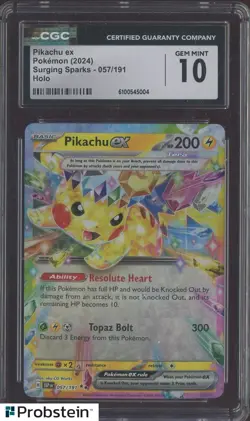 2024 Pokemon Surging Sparks #057 Pikachu ex CGC 10 GEM MINT - Image 1