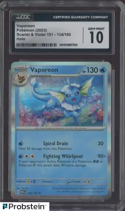 2023 Pokemon Scarlet & Violet 151 #134 Vaporeon Holo CGC 10 GEM MINT - Image 1