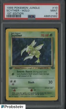 1999 Pokemon Jungle 1st Edition #10 Scyther Holo PSA 9 MINT - Image 1