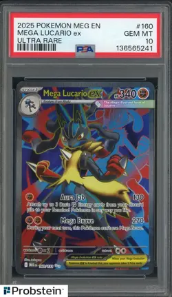 2025 Pokemon Meg En Ultra Rare #160 Mega Lucario Ex PSA 10 GEM MINT - Image 1